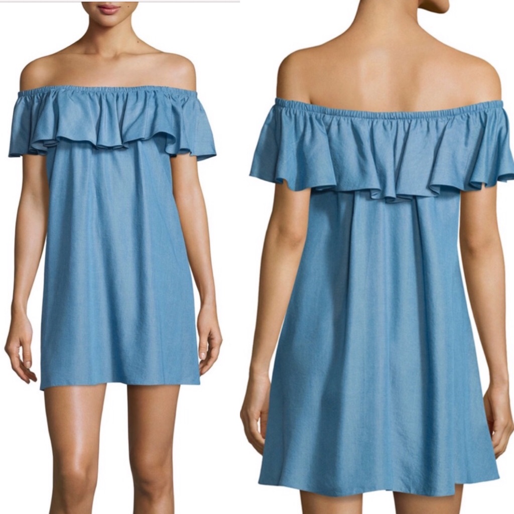 Rebecca Minkoff Ruffled Off-Shoulder Dress In Blue